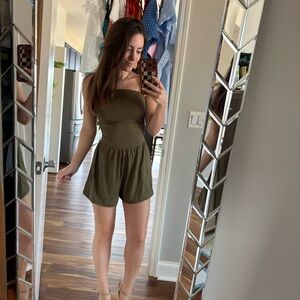 Olive Green Strapless Romper